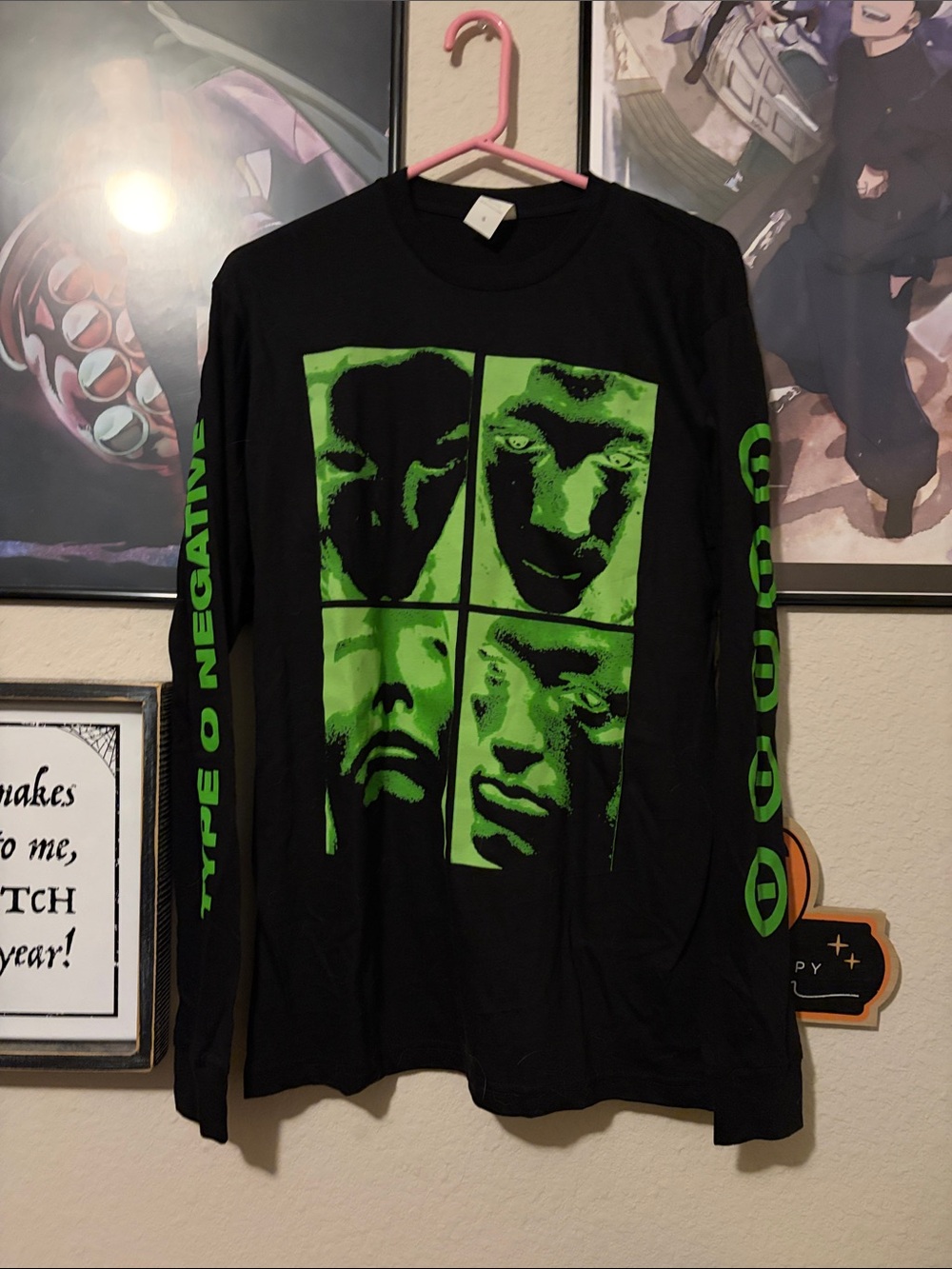 Type O Negative Graphic Long Sleeve Shirt - Black with Green Print